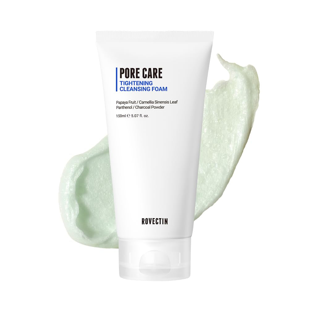 Pore Tightening Cleansing Foam | Green Papaya, Glycerin, Charcoal Powder, AHA/BHA/PHA for Refining Pore Size, Non-Irritating | Oily, Dull Skin | Vegan (5.07 Fl. Oz.,150 Ml)